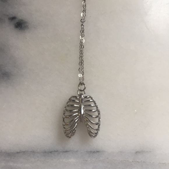Rhodium and Sterling Silver Ribcage Necklace - Picture 1 of 2